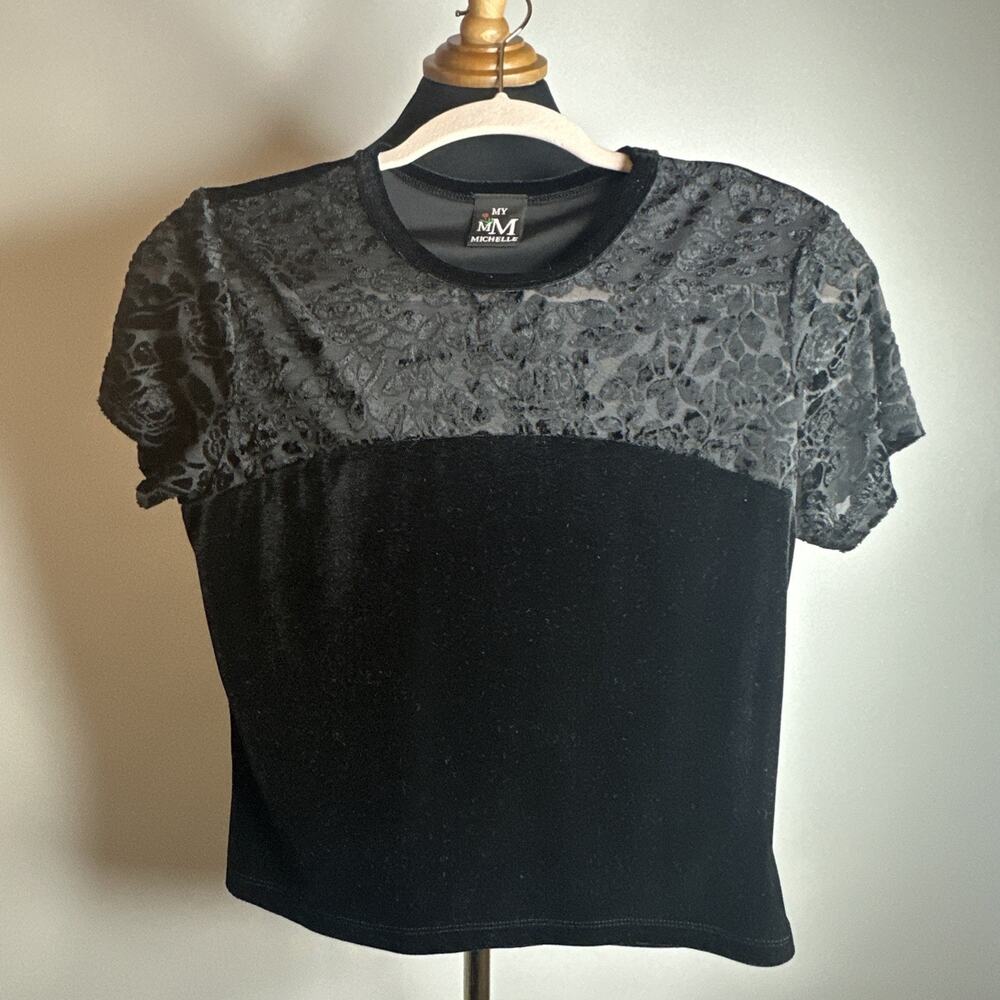 Vintage Y2K 90s My Michelle Floral Velvet Baby Tee Shirt Sz M Whimsigoth Witchy - Picture 8 of 9